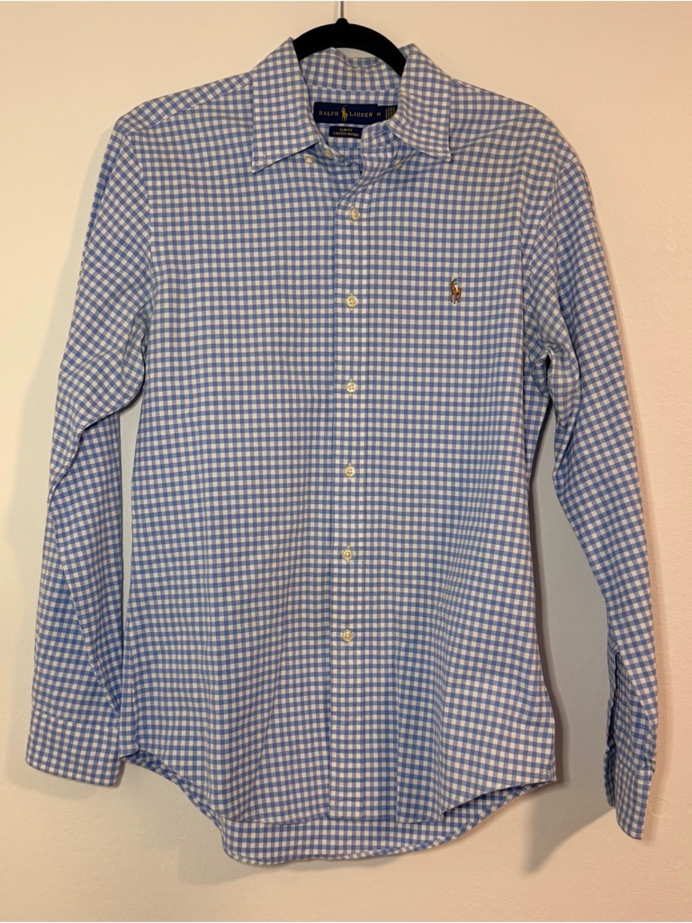 Mens POLO Ralph Lauren Classics RL Blue White Tablecloth Pattern Size Medium M
